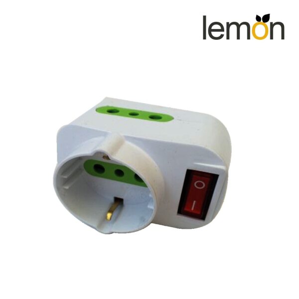 Lemon Plug 2P 10A with switch ليمون. أدابتر مستدير 3 مداخل ومخرج ثنائي قابل للاستدارة