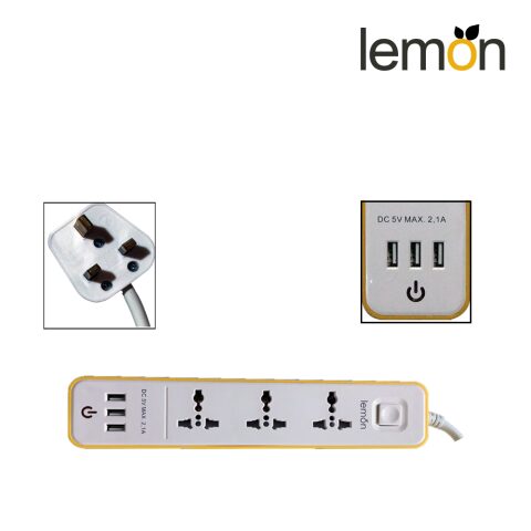 Lemon 3pos-UK plug ليمون وصلة كهربائية ليمون مستطيلة 3 مداخل متعددة الاستخدام/ عالمية