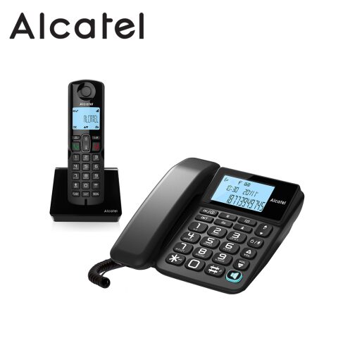Alcatel land line phone hands free S250 COMBO الكاتيل هاتف لاسلكي + ثابت اسود
