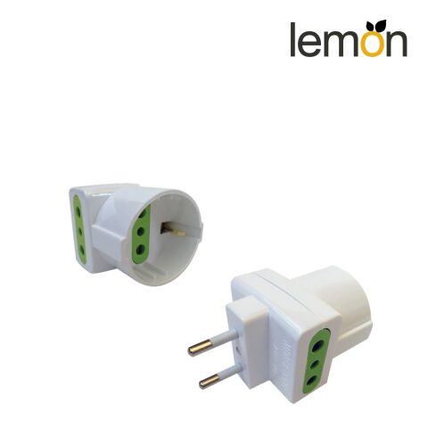 Lemon 2 Pin Plug 10A with 2ays 10/16A. ليمون أدابتر 3 مداخل ومخرج ثنائي
