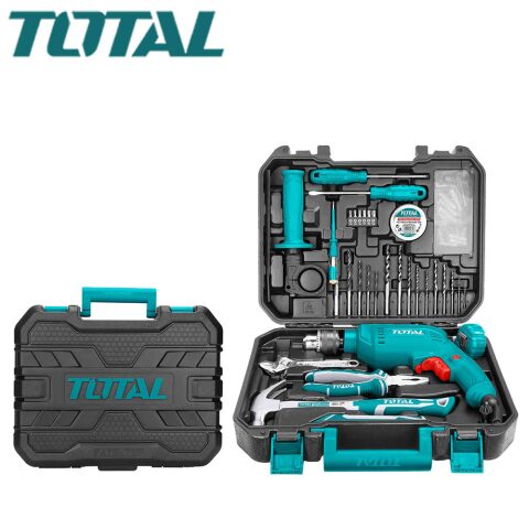 TOTAL 111 Pcs Tools Set 550W Impact Drill 13mm توتال درل كهرباء مع عدة 111 قطعة