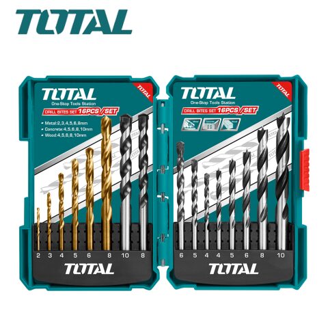 TOTAL 16Pcs Metal,Concrete, Wood Drill Bits Set توتال طقم ريش حديد +خشب + حجر
