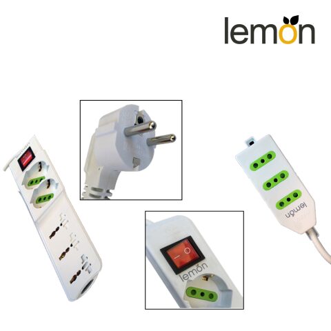 Lemon Multipresa, 5 pos with switch+3pos white 10A ليمون وصلة كهربائية ليمون 5 مداخل + وصلة كهربائية ليمون 3 مداخل