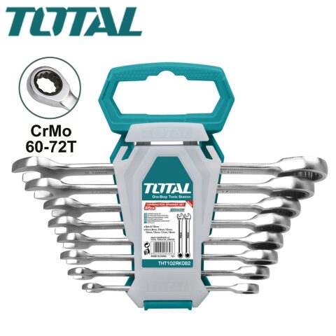 TOTAL 8Pcs ratchet spanner set توتال طقم شق رنج طقطيقة 8 قطع