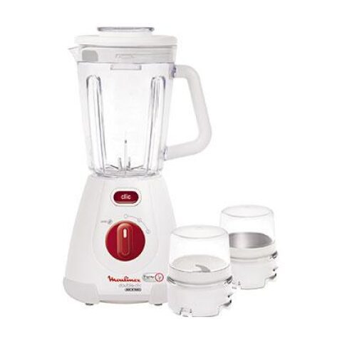 Moulinex REF LM238 Blender Triple'Ax 600 Watt 1.75 Lit 2 Speed With Puls With Grinder White خلاط مولينكس 600 واط 6 شفرات ستانلس ستيل