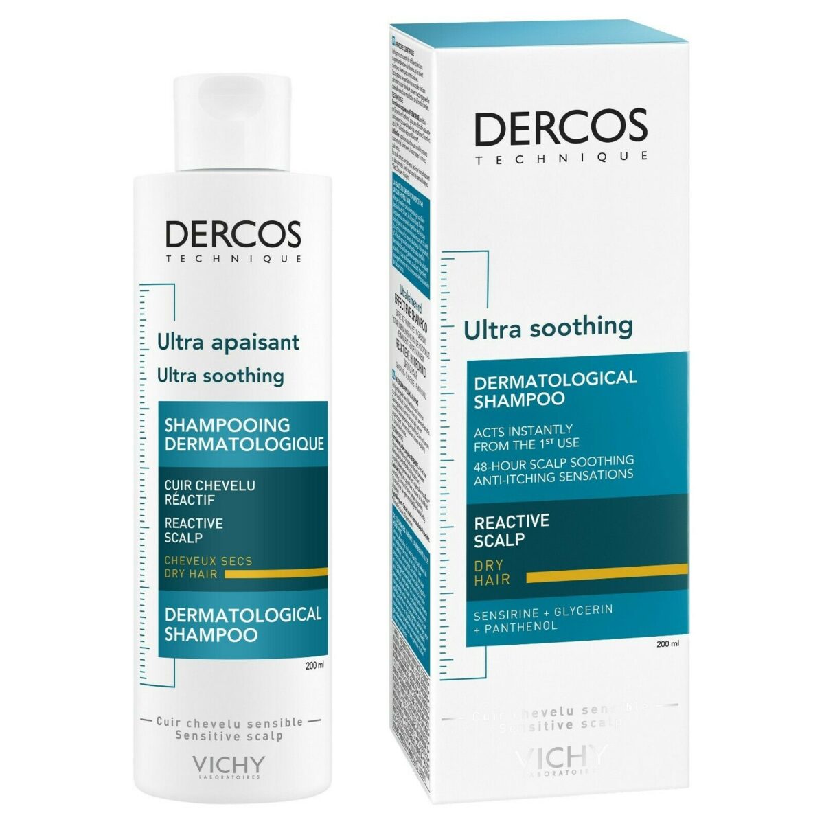 Vichy Dercos Ultra Soothing Shampoo For Dry Hair 200ml شامبو ملطف للشعر الجاف Etawfeercom