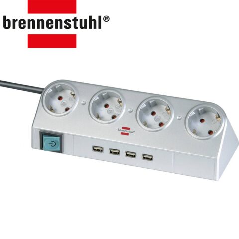 Desktop power with switch and USB 4 way silver 1.8m وصلة كهرباء