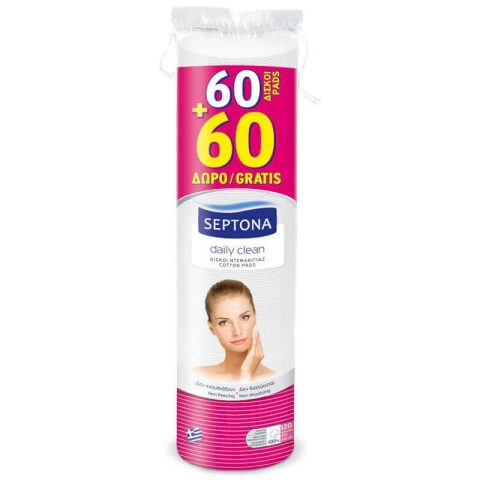Septona Daily Clean Round Cotton Pads, (60 pc+ 60 FREE) قطن لتنظيف الوجه 60 قطعة + 60 مجانية
