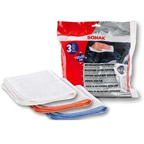SONAX microfibre cloths, ultra-fine lacquer finish, pack of 3 قطع قماش سوناكس ميكروفايبر عبوة من 3 قطع