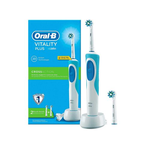 Braun Oral-B Vitality Cross Action Electric Toothbrush With 2 Brush Heads D 12 فرشاة أسنان أورال-بي فيتاليتي الكهربائية من براون مع رأسين للفرشاة