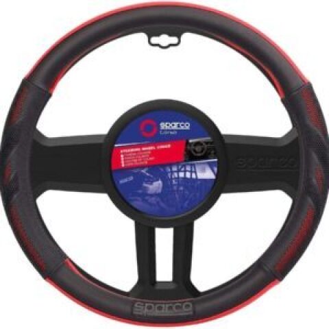 Sparco black leather steering wheel with red frame غلاف ستيرنج سباركو جلد أسود إطار أحمر