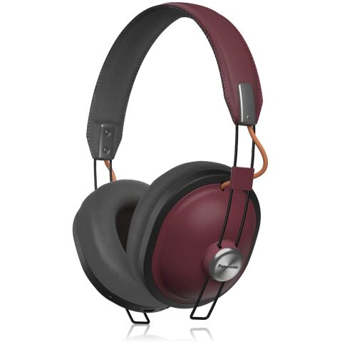 Panasonic Retro Bluetooth Wireless Headphones with Mic, Deep Bass Boost, 24-Hour Playback-Red سماعات أذن لاسلكية باناسونيك RP-HTX80B