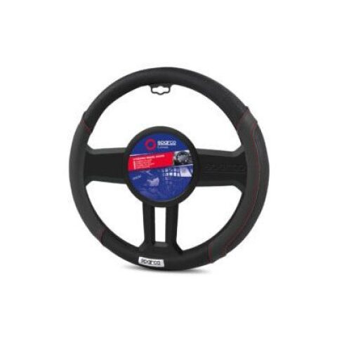 Sparco Black Leather String Case with Black Luxury Leather Frame with Red Embroidery سباركو غلاف ستيرنج جلد أسود إطار جلد فاخر أسود مطرز بالأحمر