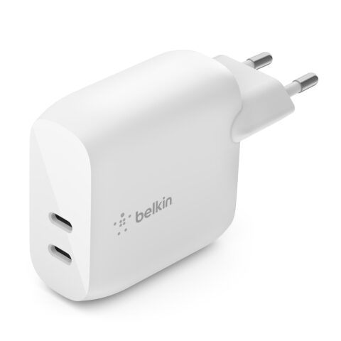 Belkin 40W Dual USB-C PD Wall Charger 20W USB-C + 20W USB-C Model WCB006vfWH بلكين شاحن جداري يو أس بي تايب سي ثنائي بقوة 40 واط لكل مدخل 20 واط