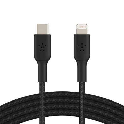 Belkin BOOST CHARGE Lightning to USB C Cable Braided 1M Black بلكين بوست تشارج وصلة شاحن مضفر يو اس بي سي بطول متر لون اسود