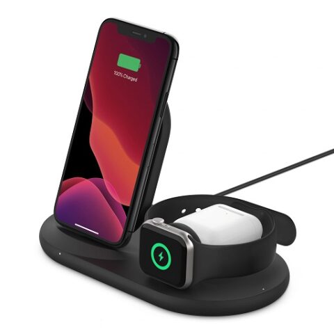 Belkin BOOST CHARGE 3 in 1 Wireless Charger for Apple iPhone Apple Watch and AirPods Black 10W WIZ001myBK بلكين بوست تشارج شاحن لاسلكي 3 في 1 لهواتف و سماعات و ساعات ابل اسود 10واط