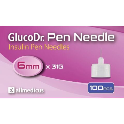 Allmedicus GlucoDr. Insulin Pen Needle 31G X 6mm 100Pcs جلوكود. إبرة قلم الأنسولين 31 جرام × 6 مللي متر 100 قطعة