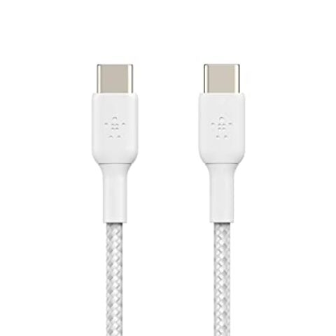 Belkin BOOST CHARGE USB C To USB C Cable Braided 1M Black CAB004bt1MWH بلكين بوست تشارج وصلة شاحن مضفر مدخلين يو اس بي سي بطول 1متر لون ابيض