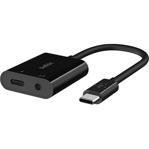 Belkin RockStar™ 3.5mm Audio + USB-C™ Charge Adapter, supports fast charging up to 60W – PD, Quick Charge NPA004btBK بلكين روك ستار محول يو اس بي سي صوت و يو اس بي سي شحن يدعم الشحن السريع حنى 60 واط