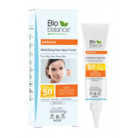 Bio balance Aknsun Mattifiying Face Aqua Fusion For Oily, Acne-Prone Skin SPF 50 Dry Touch - 40 ml واقي الشمس للبشرة الدهنية 40 مل من بيو بالانس SPF 50
