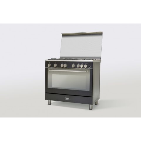 ELBA Gas Cooker 90 Cm 5 Burners Black Cast Iron Grids 92SB 888 LC طباخ غاز البا 90 سم 5 شعلات لون اسود مناصب سكب سميكة مع مروحة تبريد وتوزيع