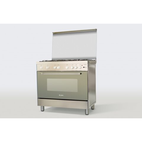 ELBA Gas Cooker 90 Cm 5 Burners Steel With Cast Iron Grids 90 SX 888 LC فرن غاز البا 90 سم 5 شعلات ستانلس ستيل مع مناصب سكب سميكة ومروحة تبريد وتوزيع حرارة