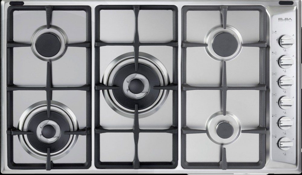 ELBA Gas Hob BuiltIn 5 Burners And Turbo Burner 90 Cm Steel E95565 XD