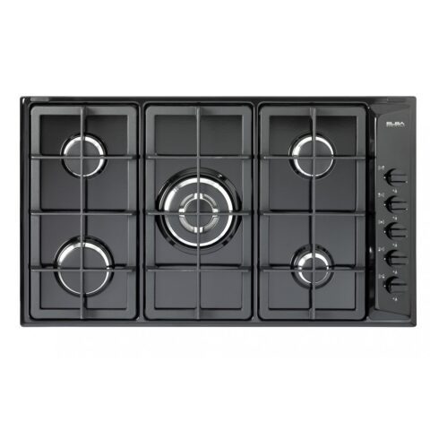 ELBA Gas Hob Built-In 5 Burners 90 Cm Cast Iron Pan Support Black Design E95-545 BKD طباخ البا غاز بلت ان 90 سم 5 شعلات مناصب سكب سميكة تصميم أسود